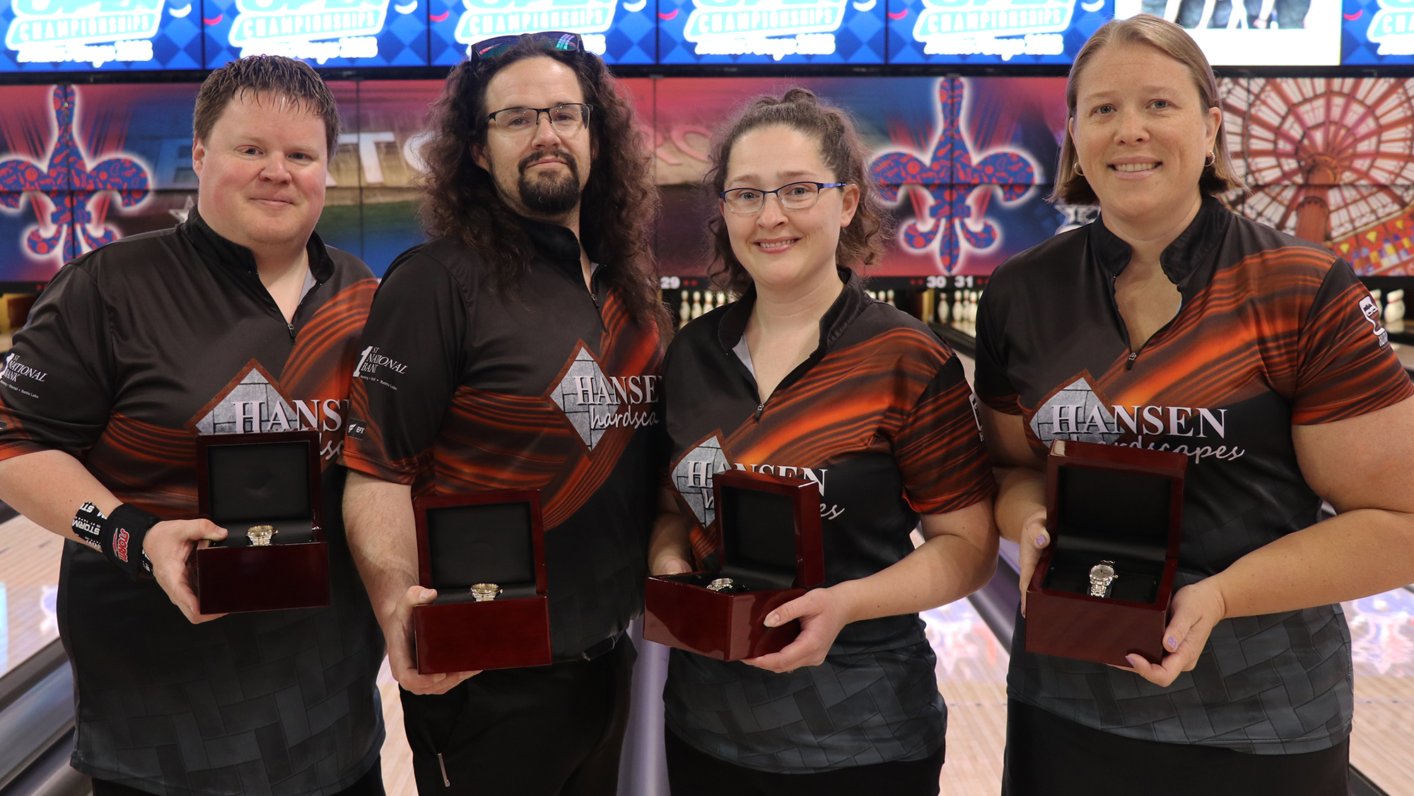Hansen Hardscapes receiving their championship watches at the 2025 USBC Open Championships